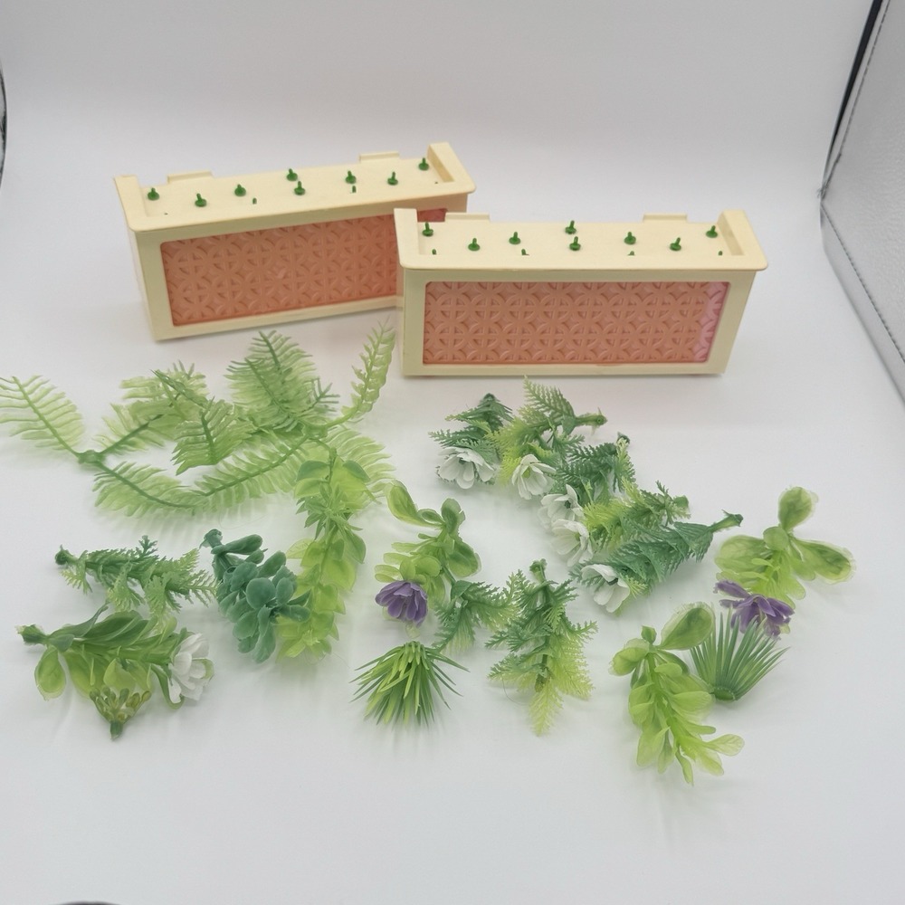 Vintage 80s Barbie Dream House Planter Box Plant Lot Flower Garden Accessories